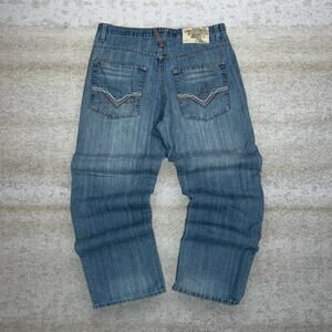 Vintage Skater Wide Leg Jeans Five Elements Medium Wash Baggy Denim Rap Art Y2K